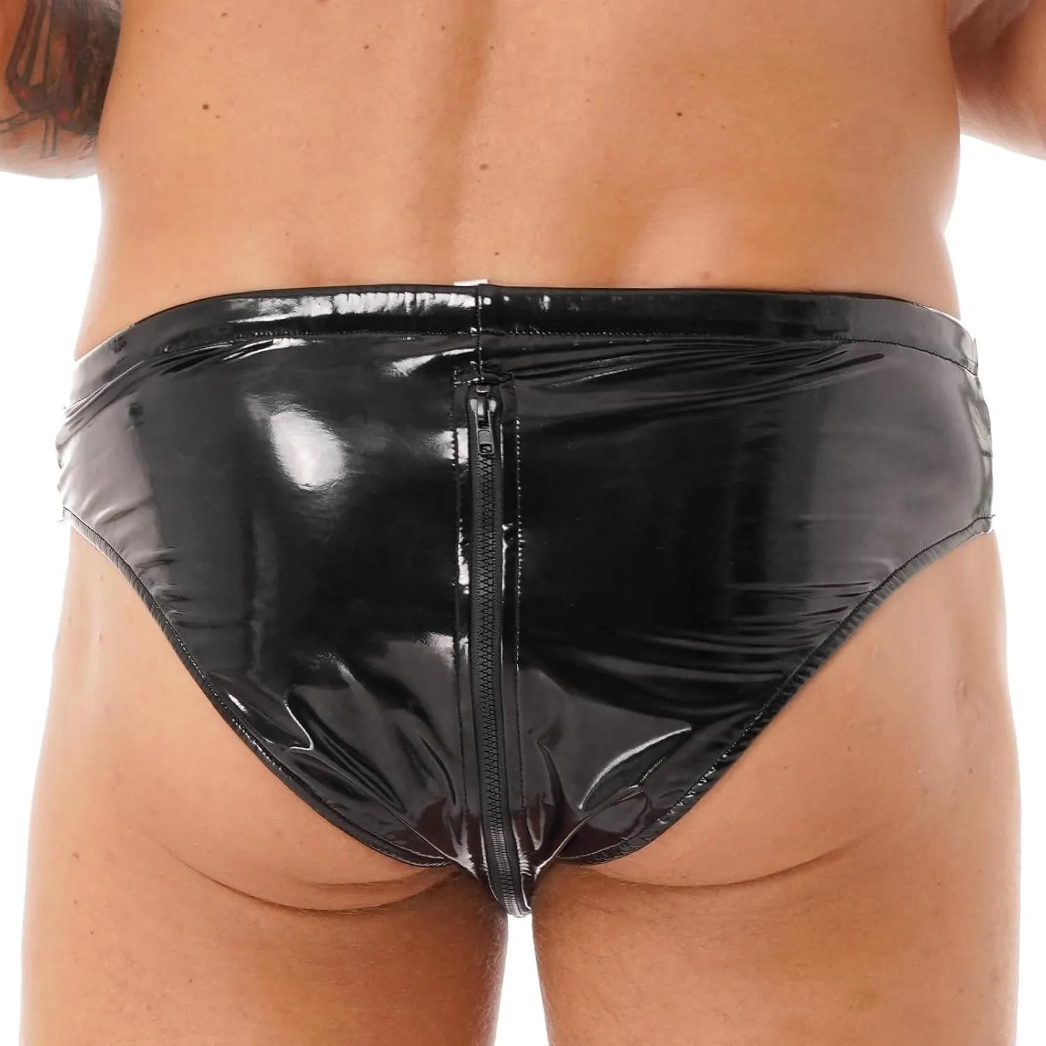 Men's Shiny Boxer Briefs Thong Metallic Leather Bulge Pouch Underwear Latex Hot Pants Clubwear