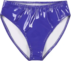Men's Shiny Leather Boxer Briefs Sissy Bulge Pouch Underwear Latex Hot Pants Clubwear Blue XX-Large