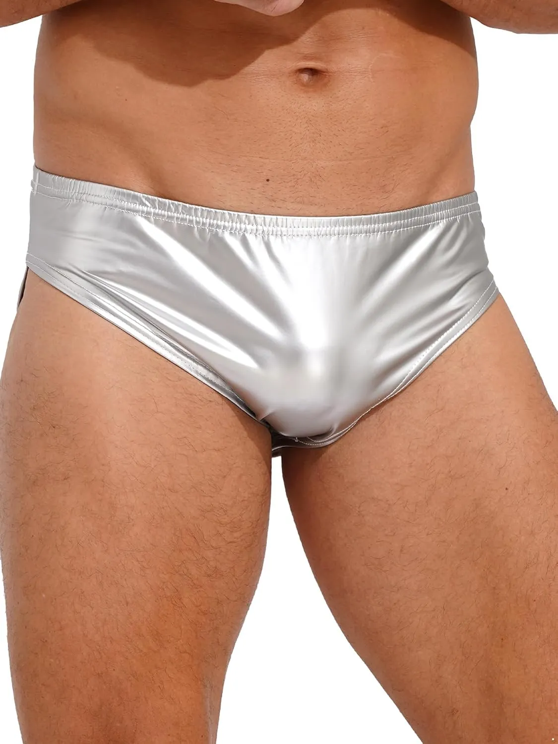 Men's Shiny Leather Boxer Briefs Sissy Bulge Pouch Underwear Latex Hot Pants Clubwear