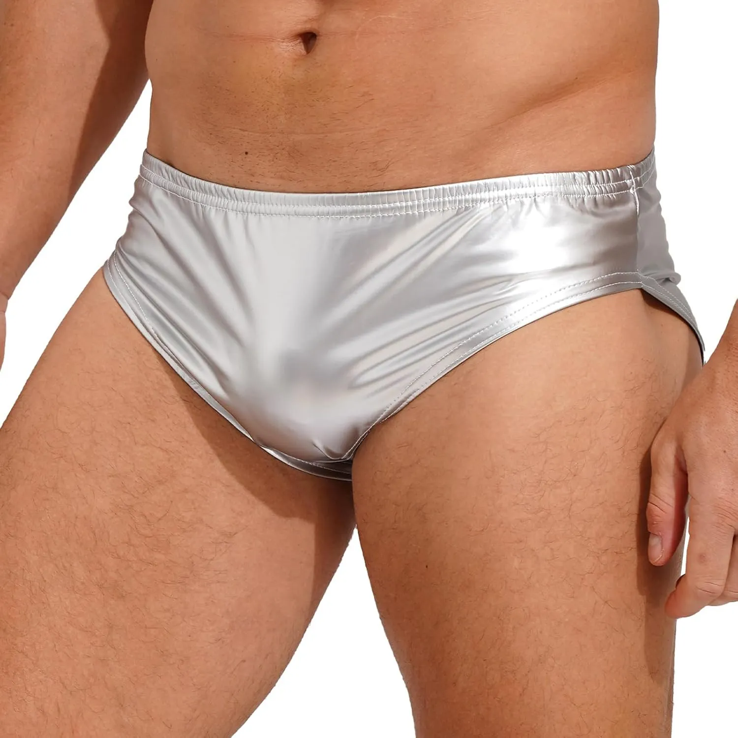 Men's Shiny Leather Boxer Briefs Sissy Bulge Pouch Underwear Latex Hot Pants Clubwear