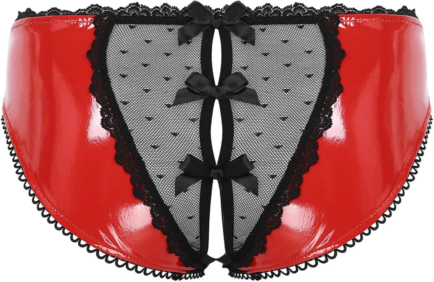 Men's Shiny Metallic Leather Crotchless Briefs Lace Low Rise Sissy Panties Underwear Nightwear
