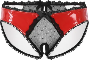 Men's Shiny Metallic Leather Crotchless Briefs Lace Low Rise Sissy Panties Underwear Nightwear