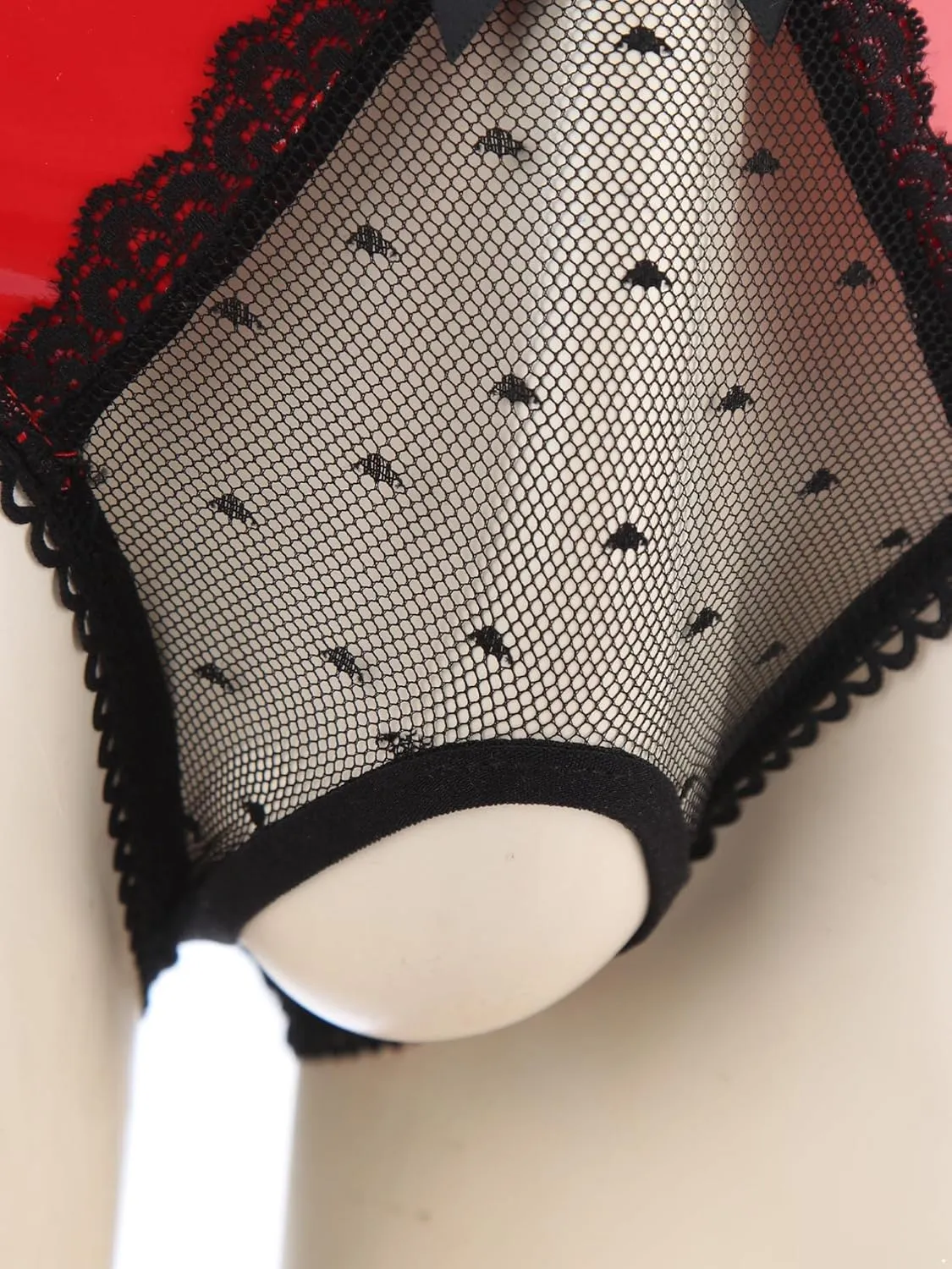 Men's Shiny Metallic Leather Crotchless Briefs Lace Low Rise Sissy Panties Underwear Nightwear