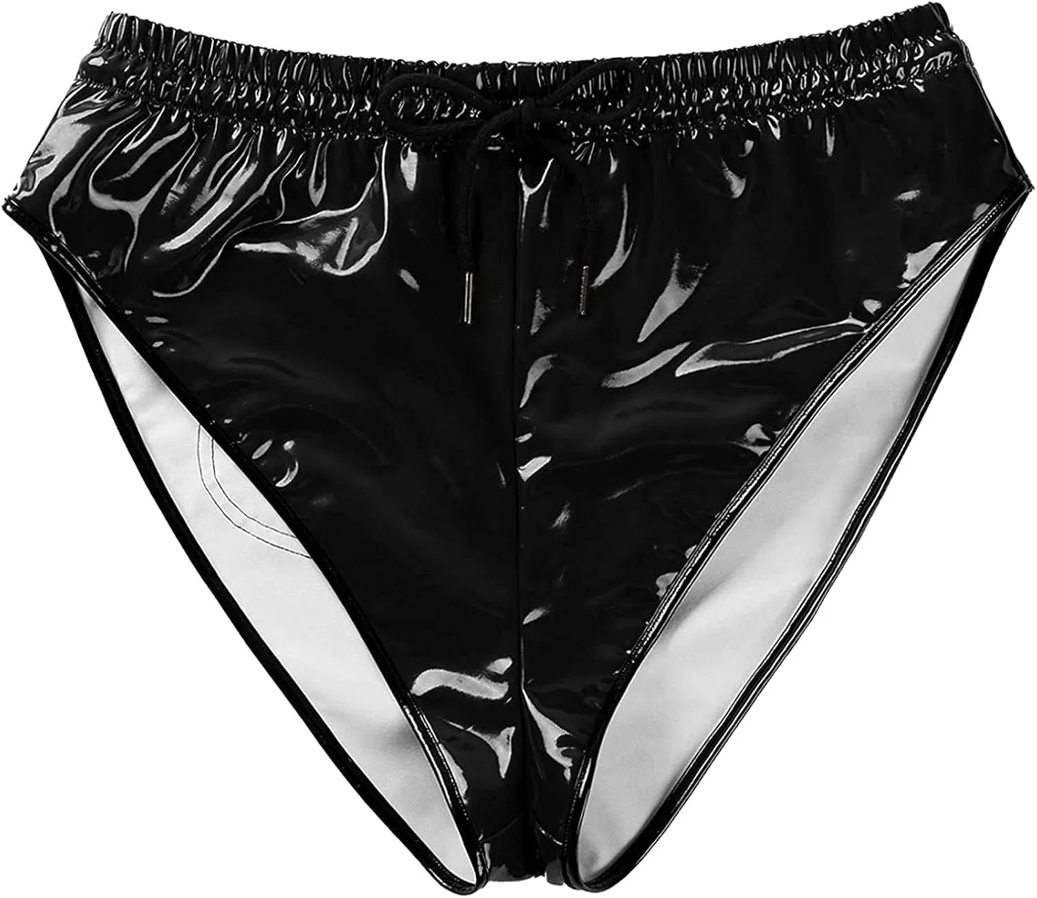 Mens Shiny Metallic Patent Leather Boxer Shorts Underwear Strings High Cut Dance Bottoms Clubwear
