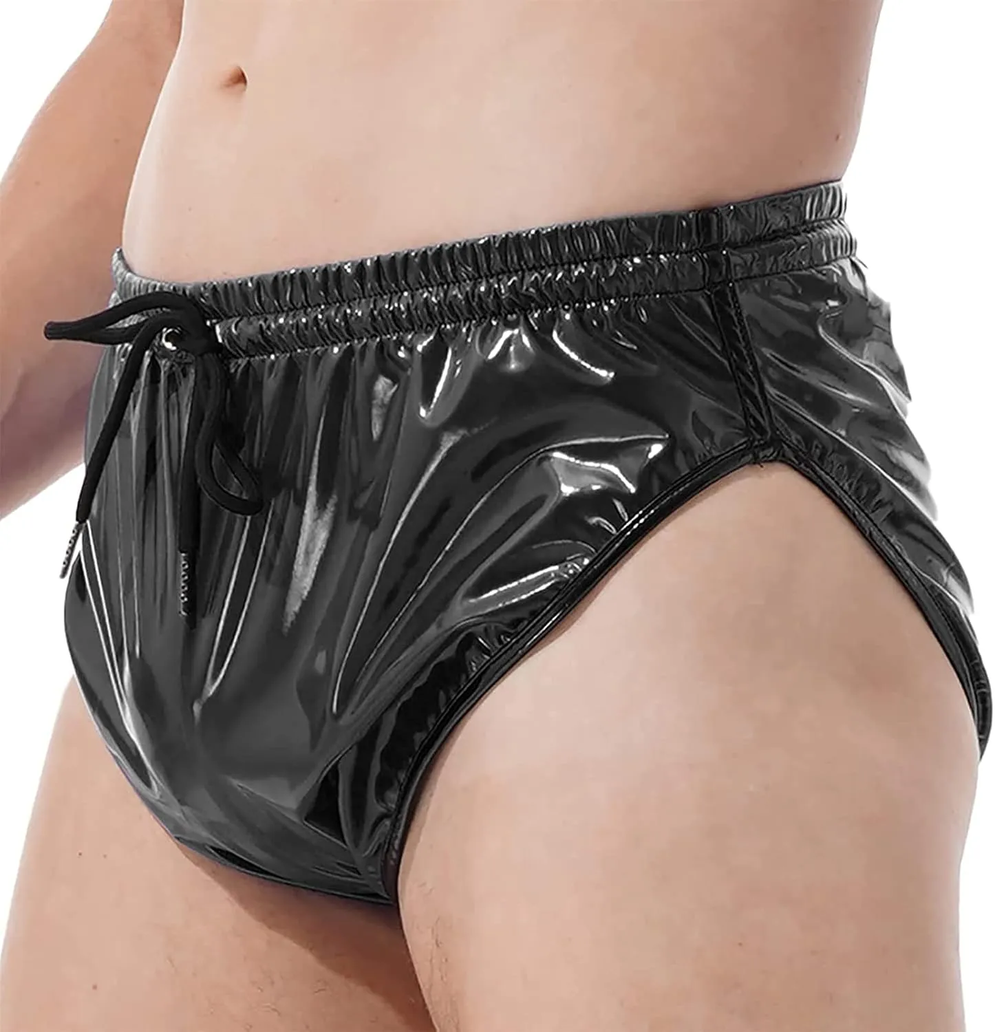 Mens Shiny Metallic Patent Leather Boxer Shorts Underwear Strings High Cut Dance Bottoms Clubwear