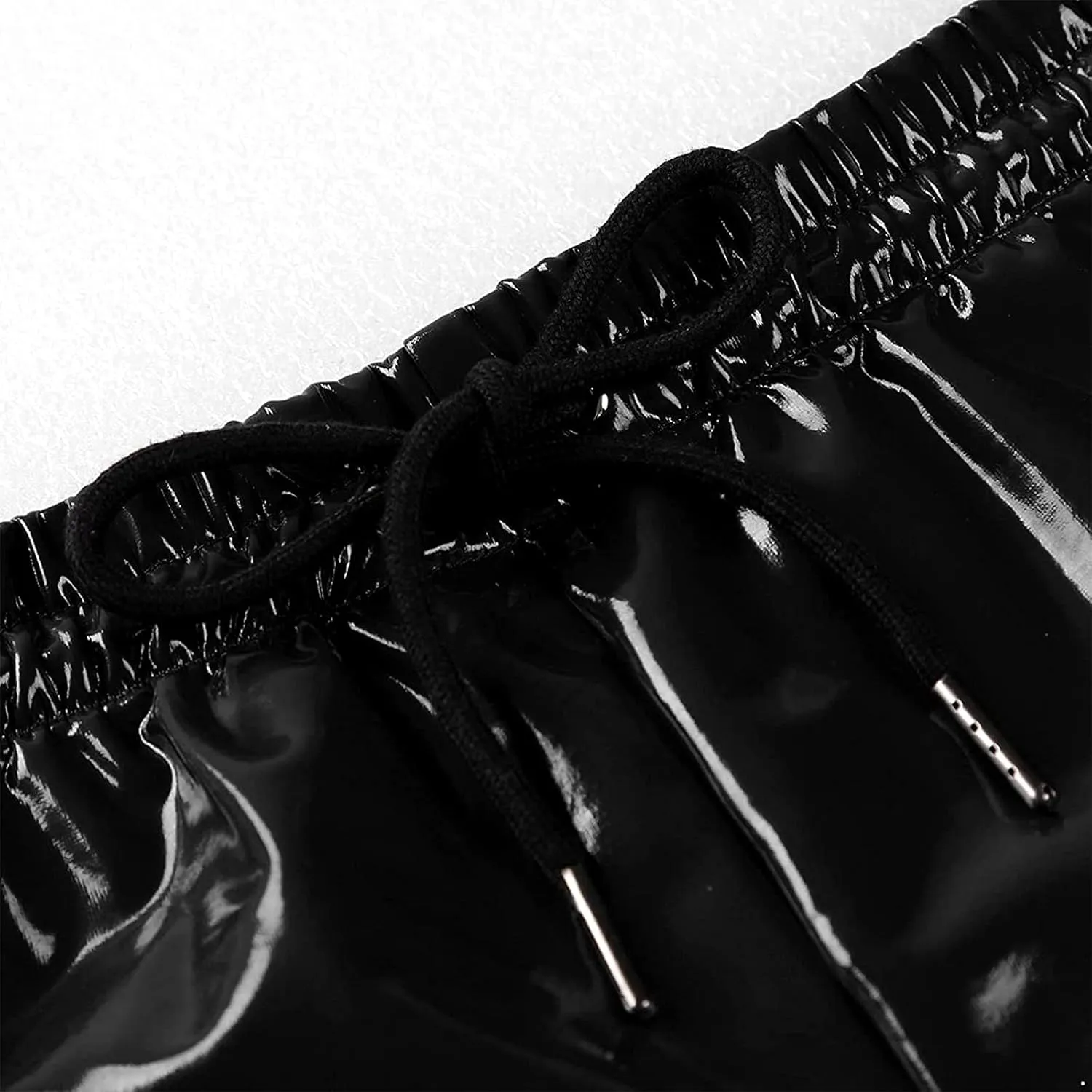 Mens Shiny Metallic Patent Leather Boxer Shorts Underwear Strings High Cut Dance Bottoms Clubwear