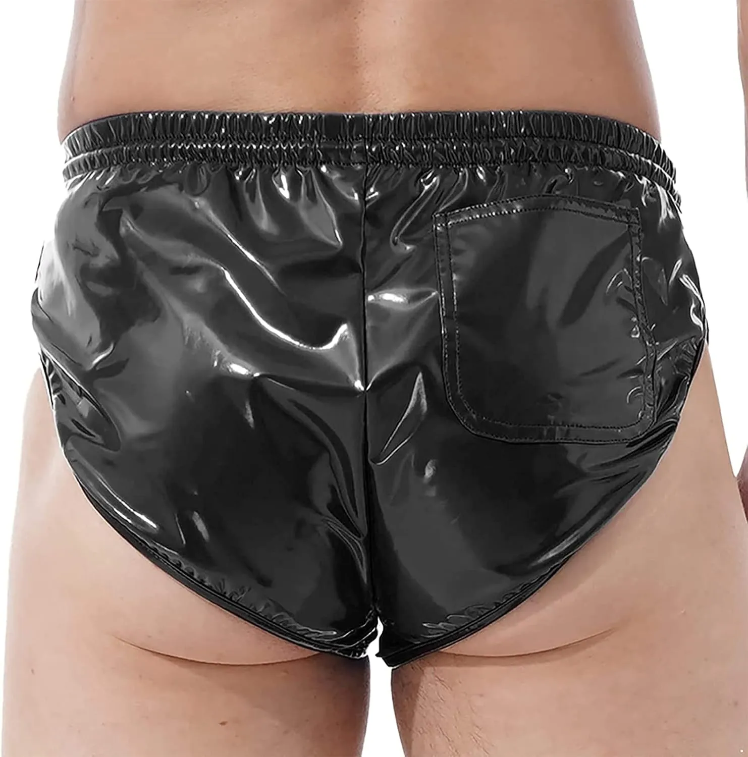 Mens Shiny Metallic Patent Leather Boxer Shorts Underwear Strings High Cut Dance Bottoms Clubwear