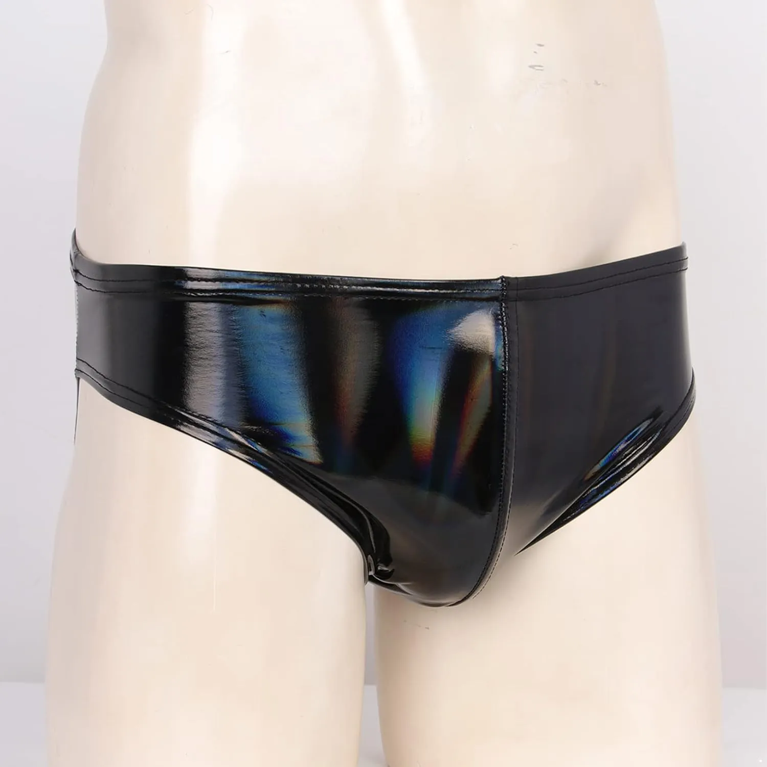 Men's Shiny Metallic PVC Leather Bikini Briefs Underwear Elastic Waistband Underpants