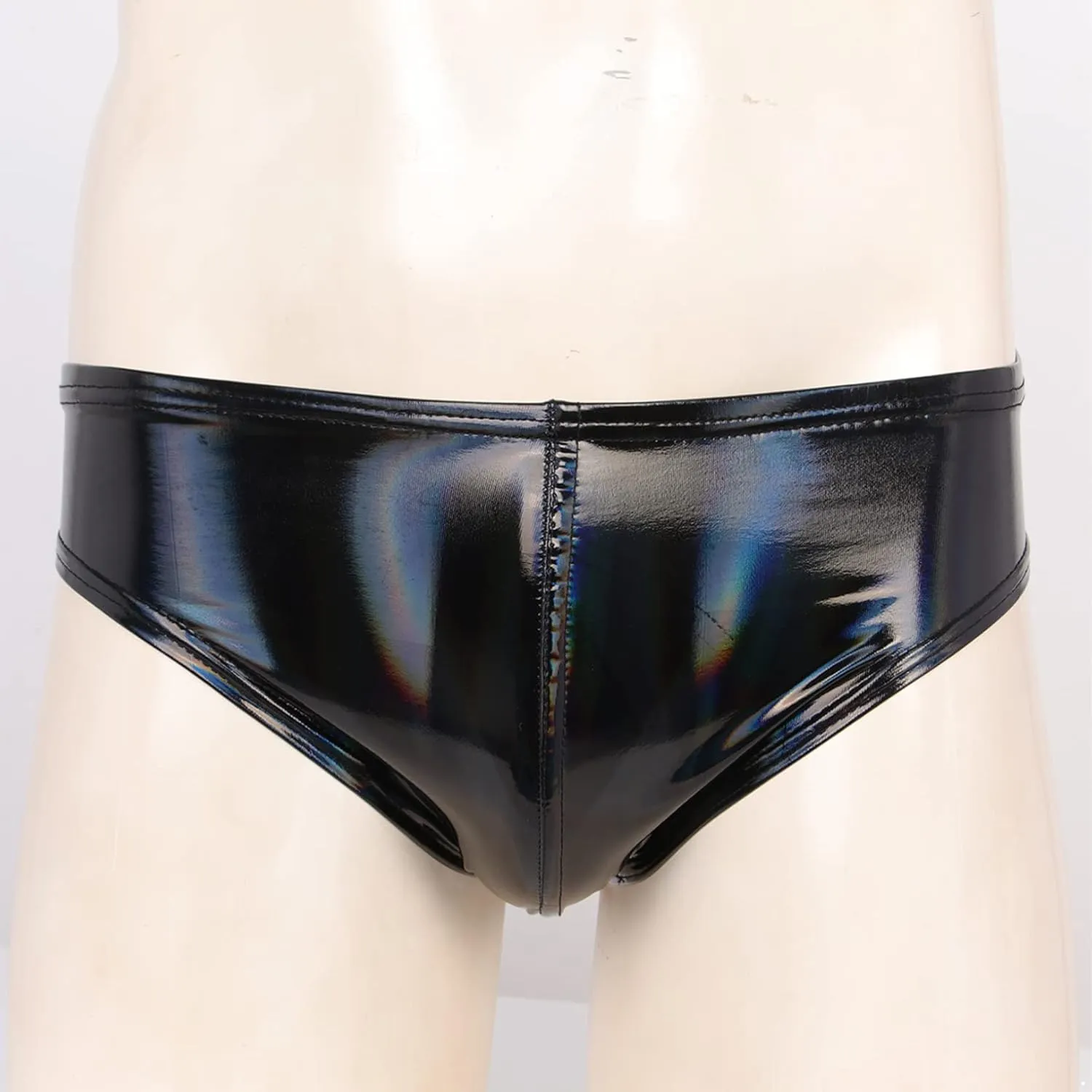 Men's Shiny Metallic PVC Leather Bikini Briefs Underwear Elastic Waistband Underpants