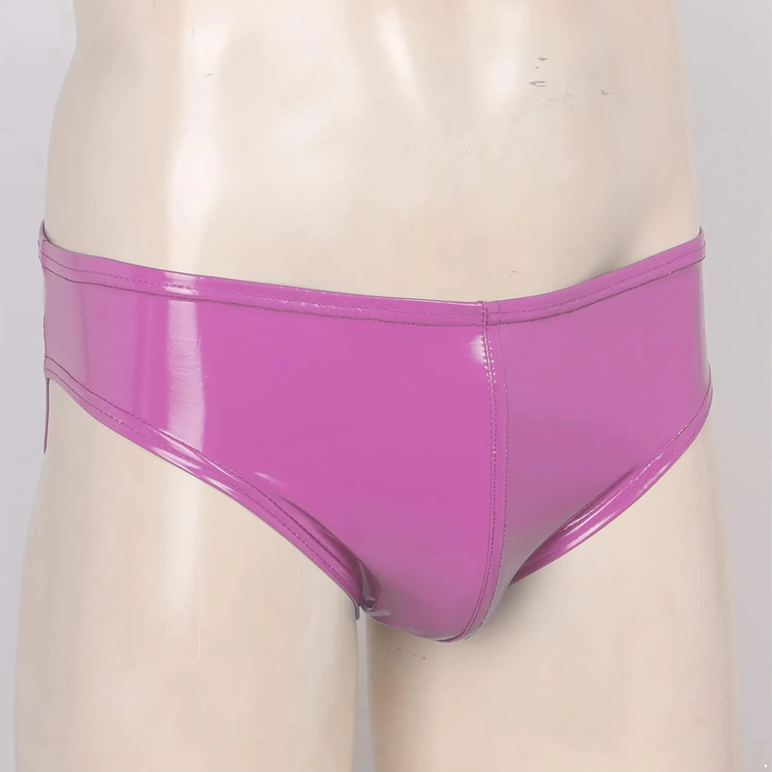 Men's Underwear Low Waist Shiny Bikini Briefs Swim Trunks Wet Look Patent Leather Lingerie Underpants