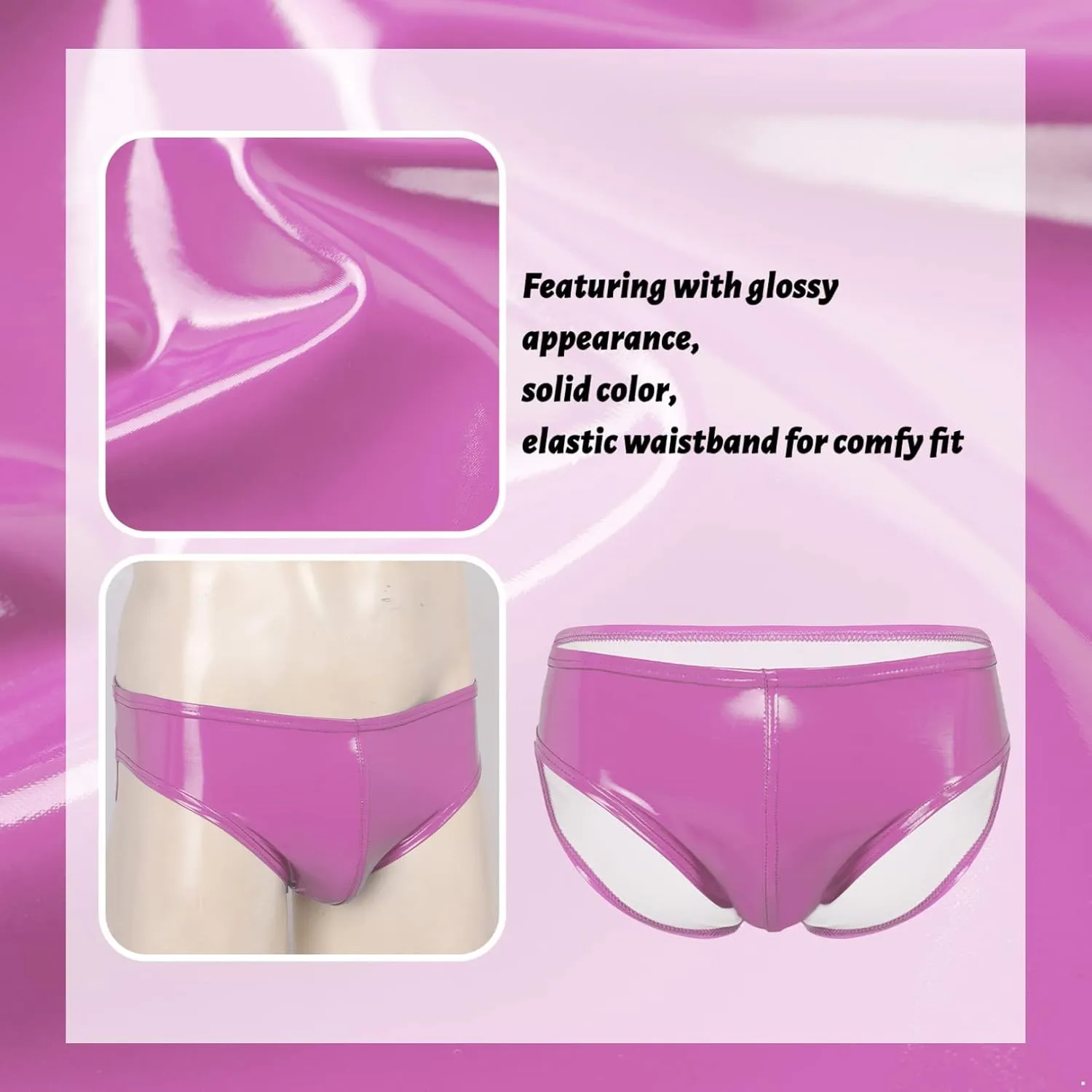 Men's Underwear Low Waist Shiny Bikini Briefs Swim Trunks Wet Look Patent Leather Lingerie Underpants