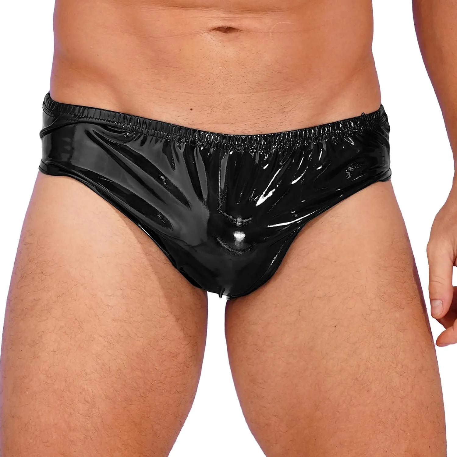 Men's Wet Look Low Rise Bikini Briefs Bulge Pouch Patent Leather Thongs Underpants Jockstrap