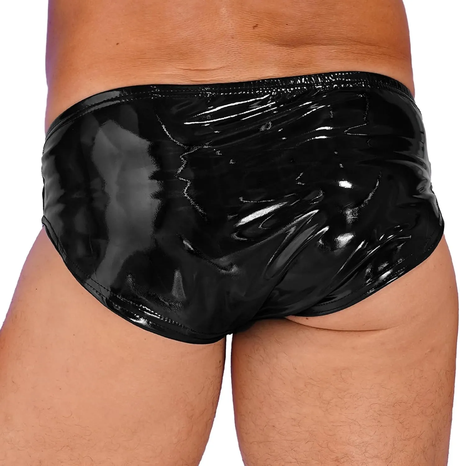 Men's Wet Look Low Rise Bikini Briefs Bulge Pouch Patent Leather Thongs Underpants Jockstrap