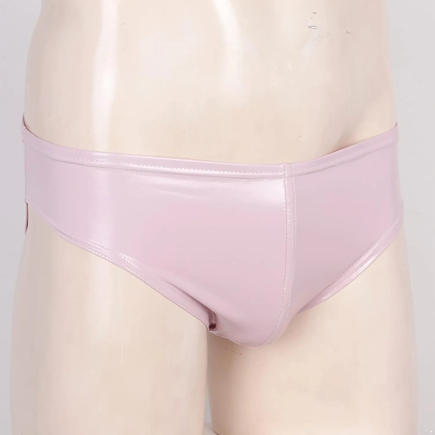 Men's Wet Look Shiny PVC Leather Swimming Trunks Sexy Low Rise Bulge Pouch Boxer Briefs