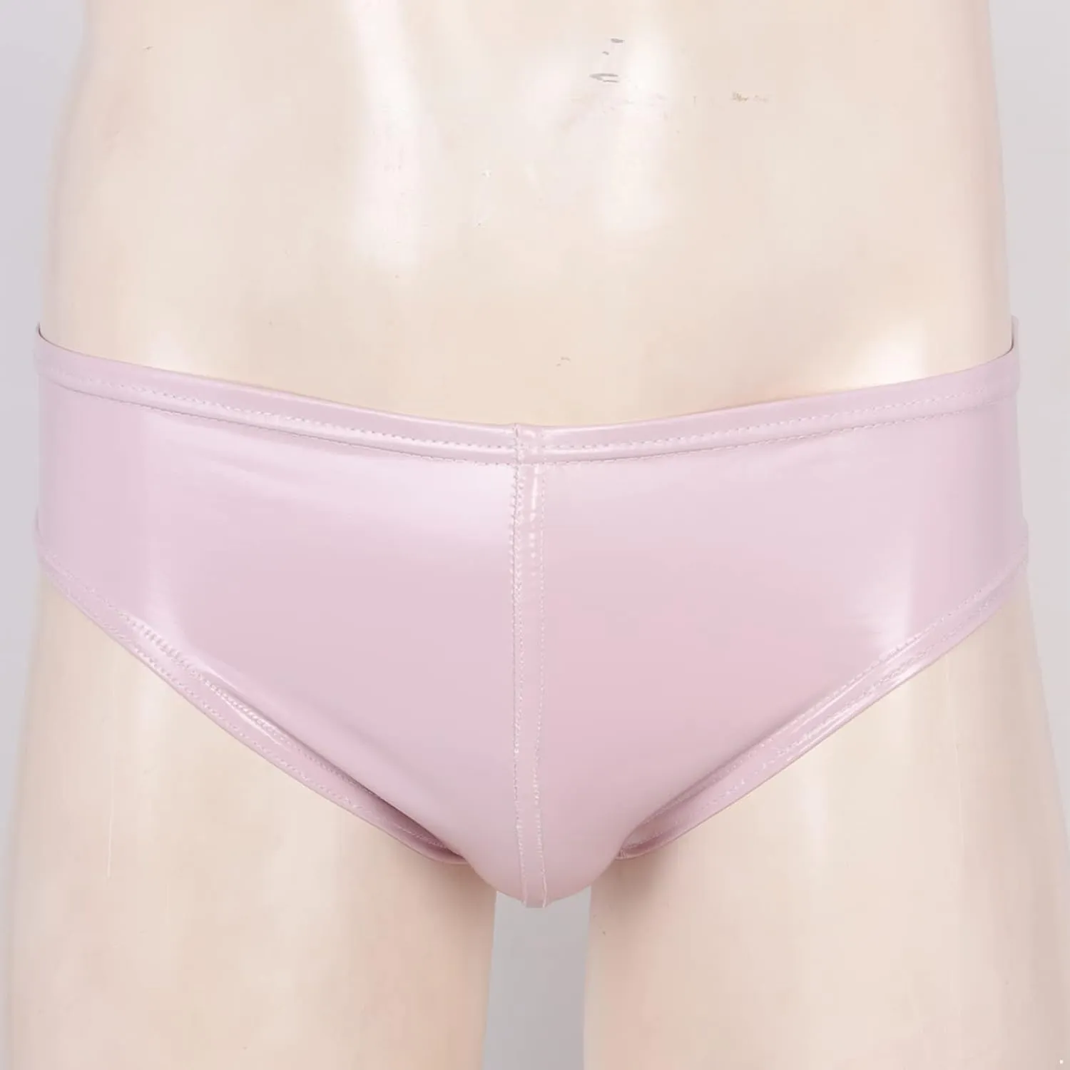 Men's Wet Look Shiny PVC Leather Swimming Trunks Sexy Low Rise Bulge Pouch Boxer Briefs