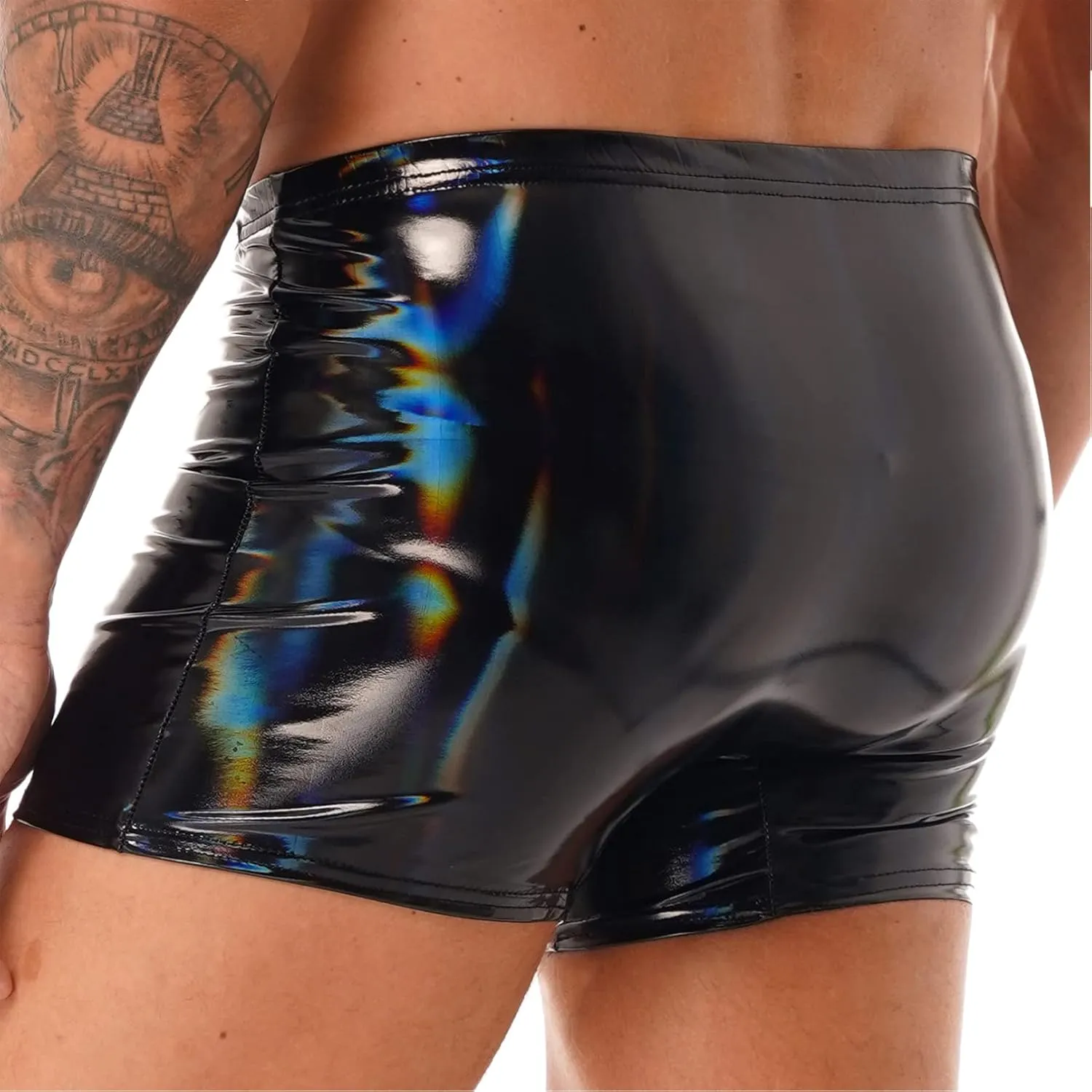 Mens Wetlook Patent Leather Bulge Pouch Panties Boxer Brief Hot Pants Swim Shorts Underwear