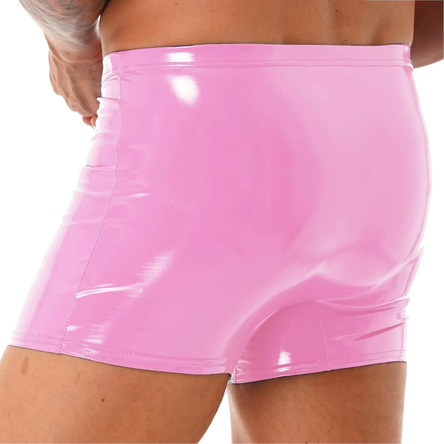 Mens Wetlook Patent Leather Bulge Pouch Panties Boxer Brief Hot Pants Swim Shorts Underwear