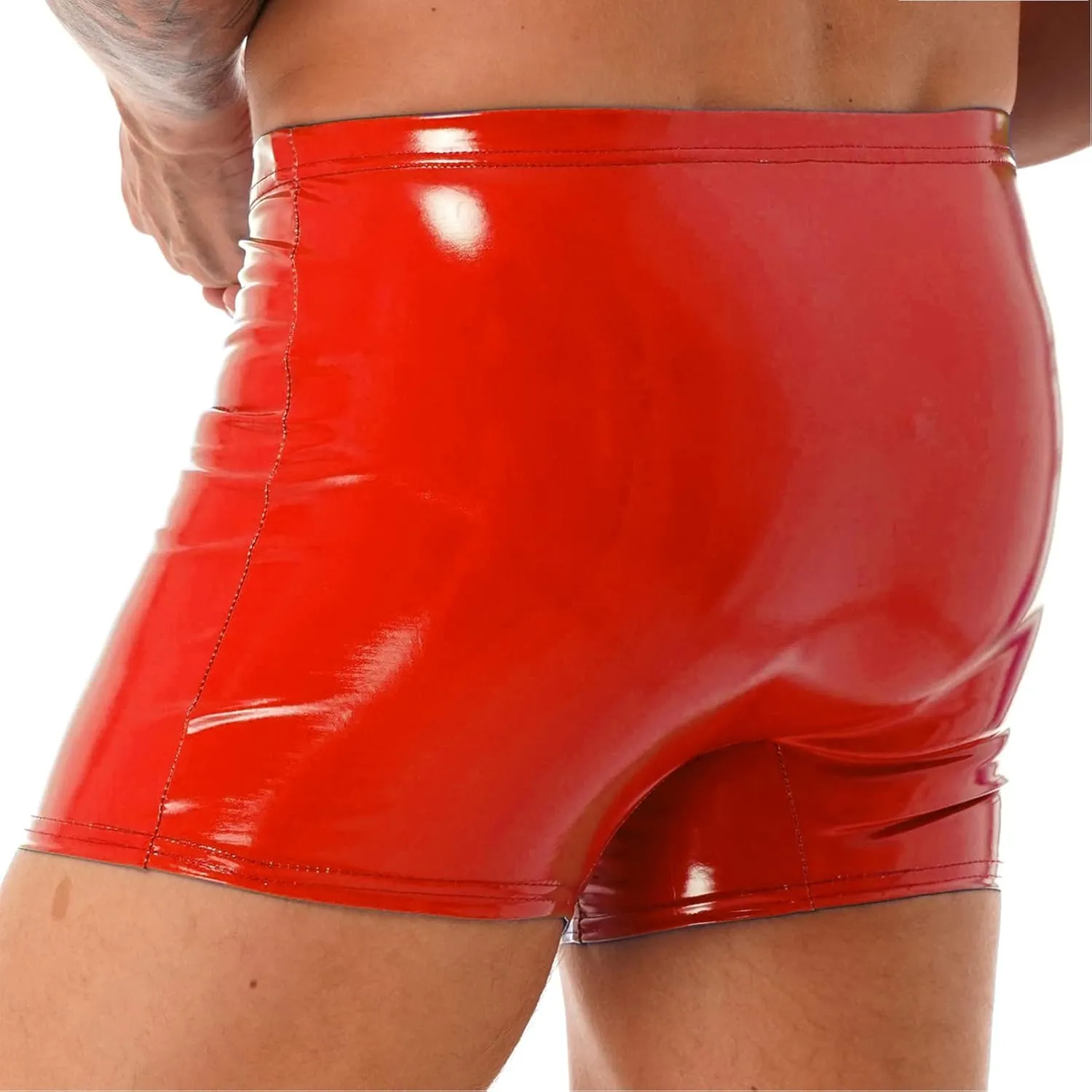 Mens Wetlook Patent Leather Bulge Pouch Panties Boxer Brief Hot Pants Swim Shorts Underwear