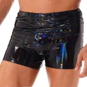 Mens Wetlook Patent Leather Bulge Pouch Panties Boxer Brief Hot Pants Swim Shorts Underwear
