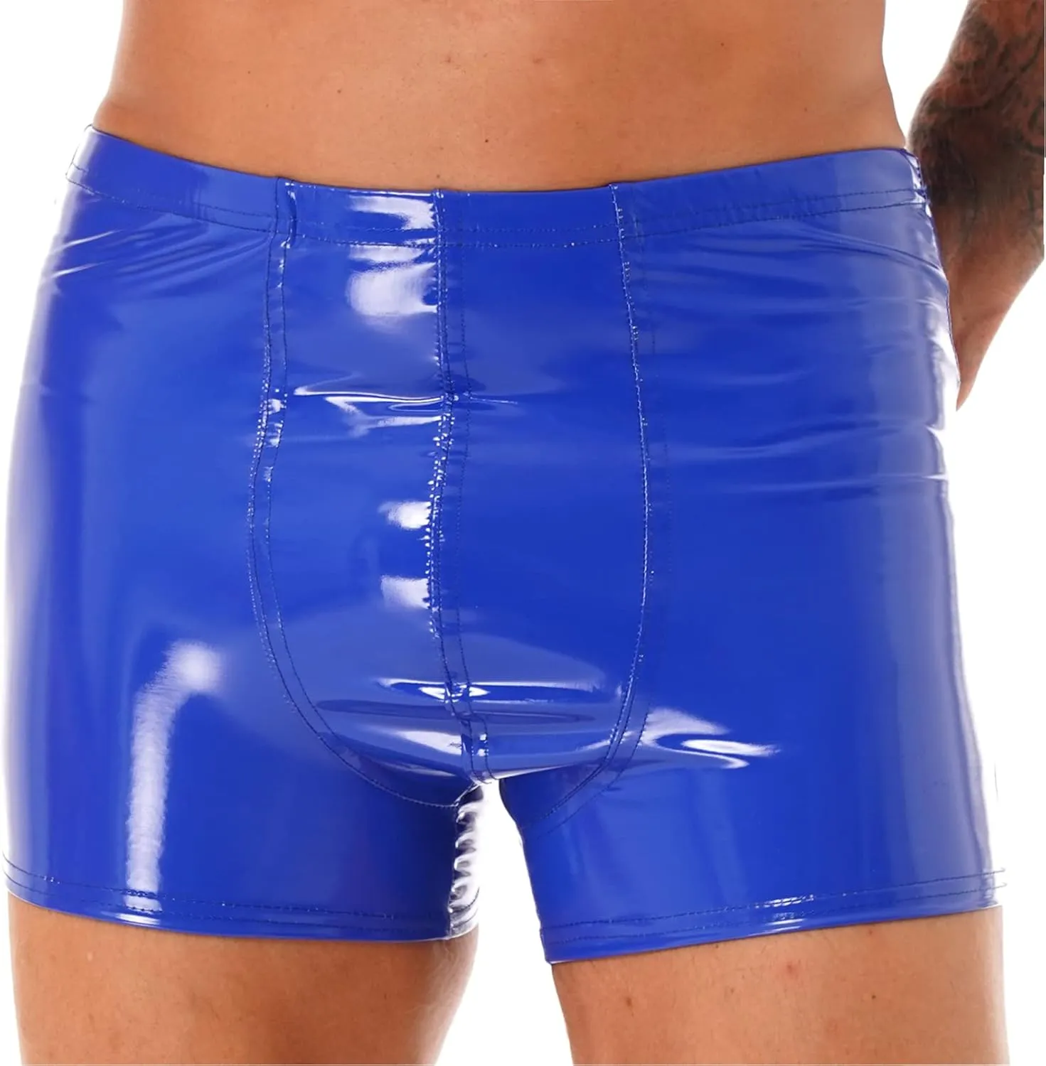Mens Wetlook Patent Leather Bulge Pouch Panties Boxer Brief Hot Pants Swim Shorts Underwear
