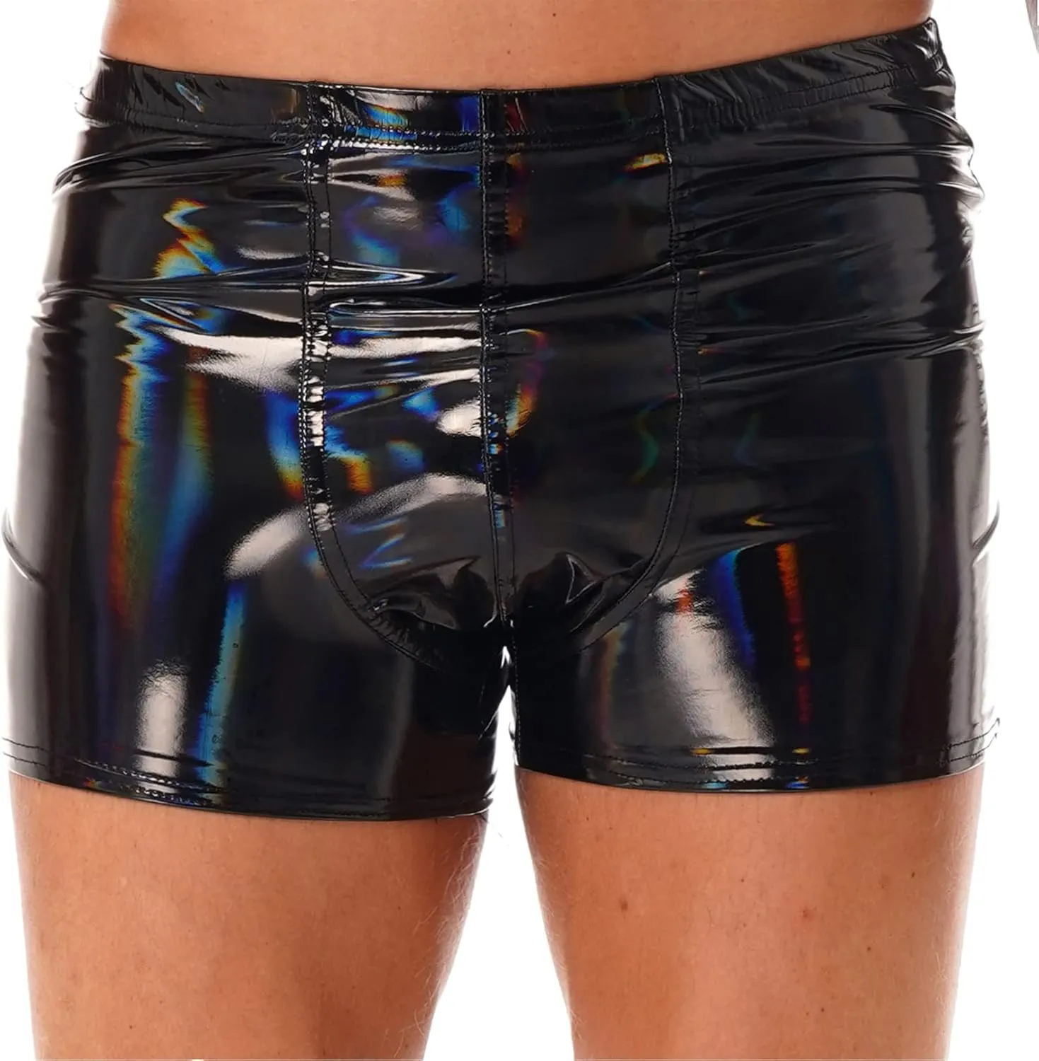 Mens Wetlook Patent Leather Bulge Pouch Panties Boxer Brief Hot Pants Swim Shorts Underwear