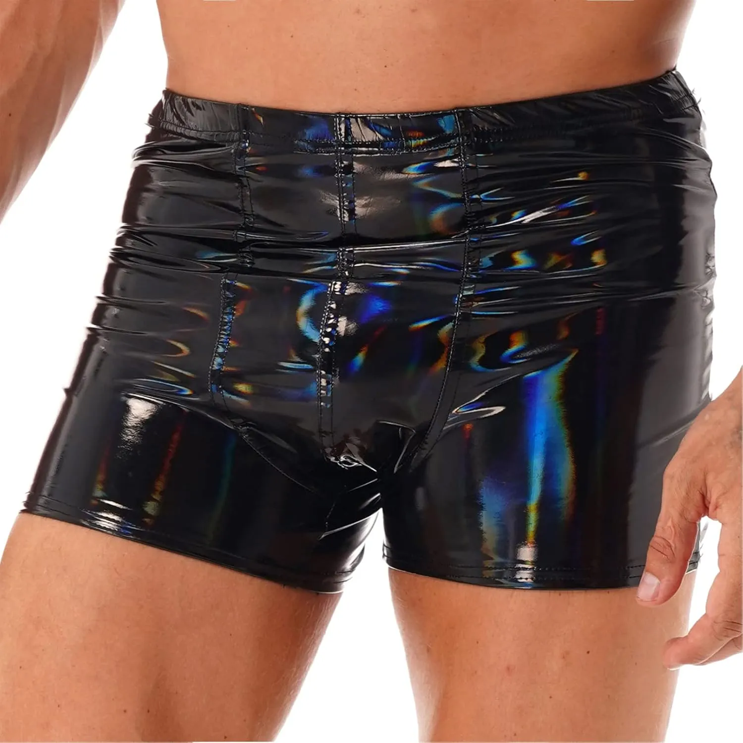 Mens Wetlook Patent Leather Bulge Pouch Panties Boxer Brief Hot Pants Swim Shorts Underwear