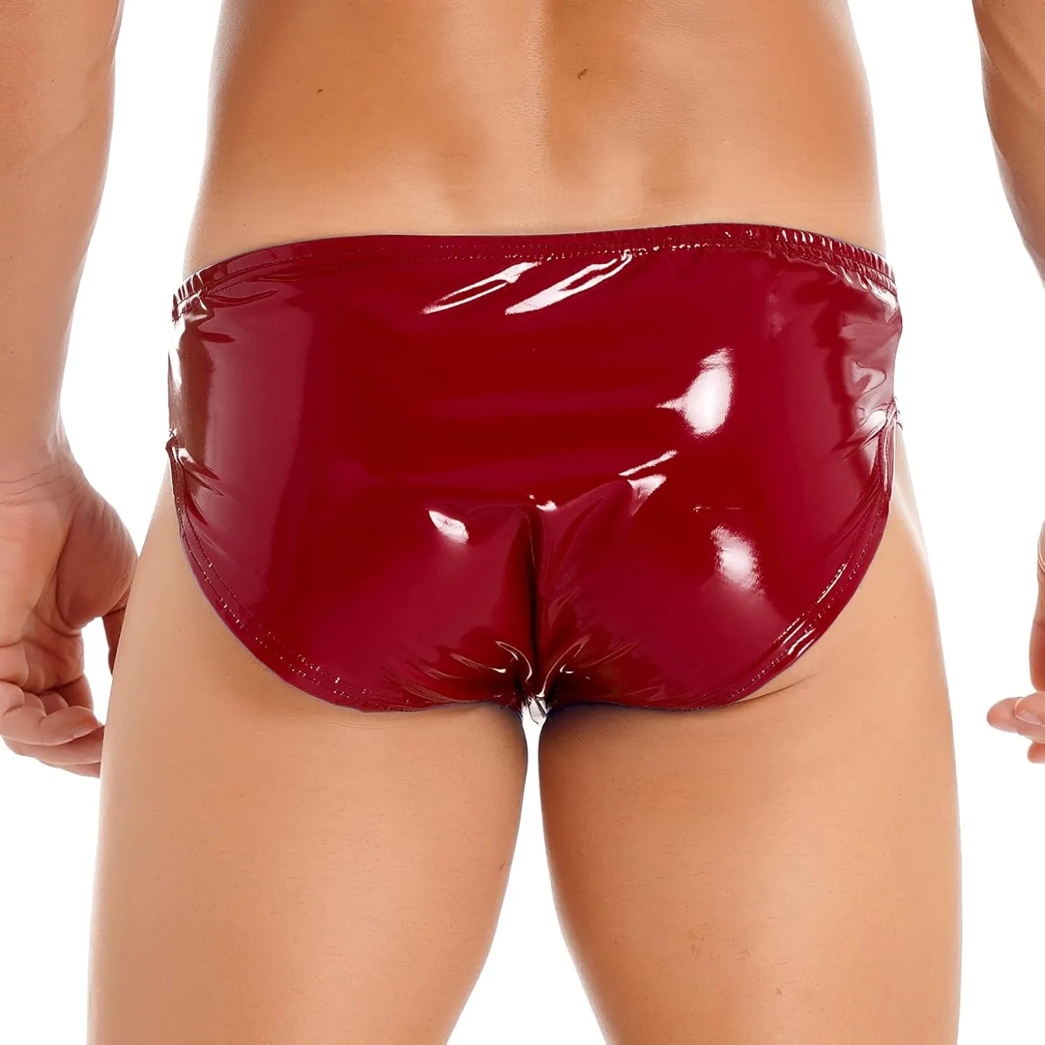 Men's Wetlook PVC Leather Bikini Briefs Jockstrap Bulge Pouch Panties Swimsuits Underwear