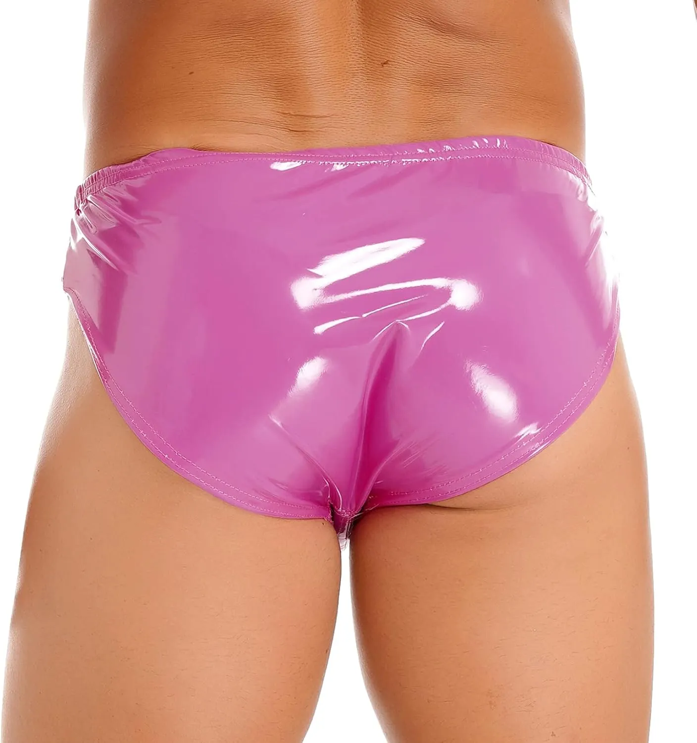Men's Wetlook PVC Leather Bikini Briefs Jockstrap Bulge Pouch Panties Swimsuits Underwear