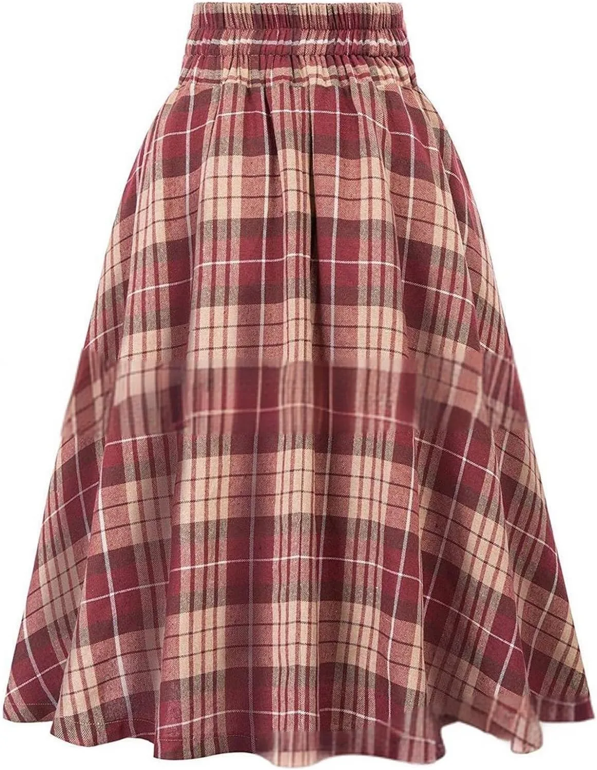 Midi Skirts for Women Button Elastic High Waist Pleated A Line Skirts Summer Loose Casual Skirt for Women