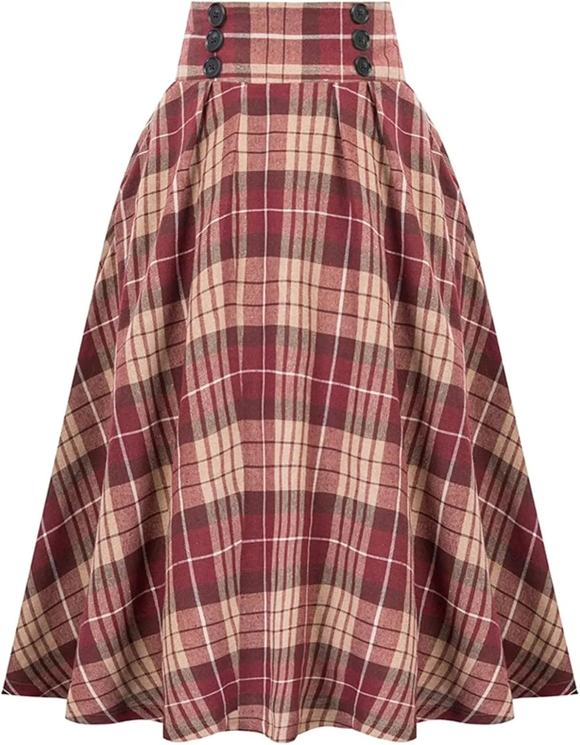 Midi Skirts for Women Button Elastic High Waist Pleated A Line Skirts Summer Loose Casual Skirt for Women