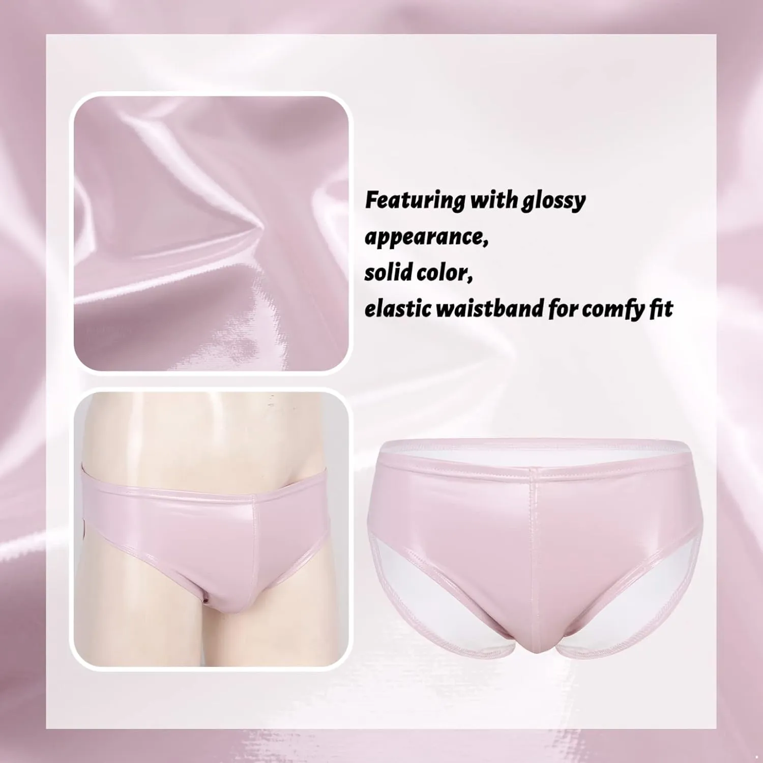 Mufeng Sexy Gay Men Underwear Metallic Liquid Leather Briefs Underwear Solid Elastic Waist Bikini Shorts