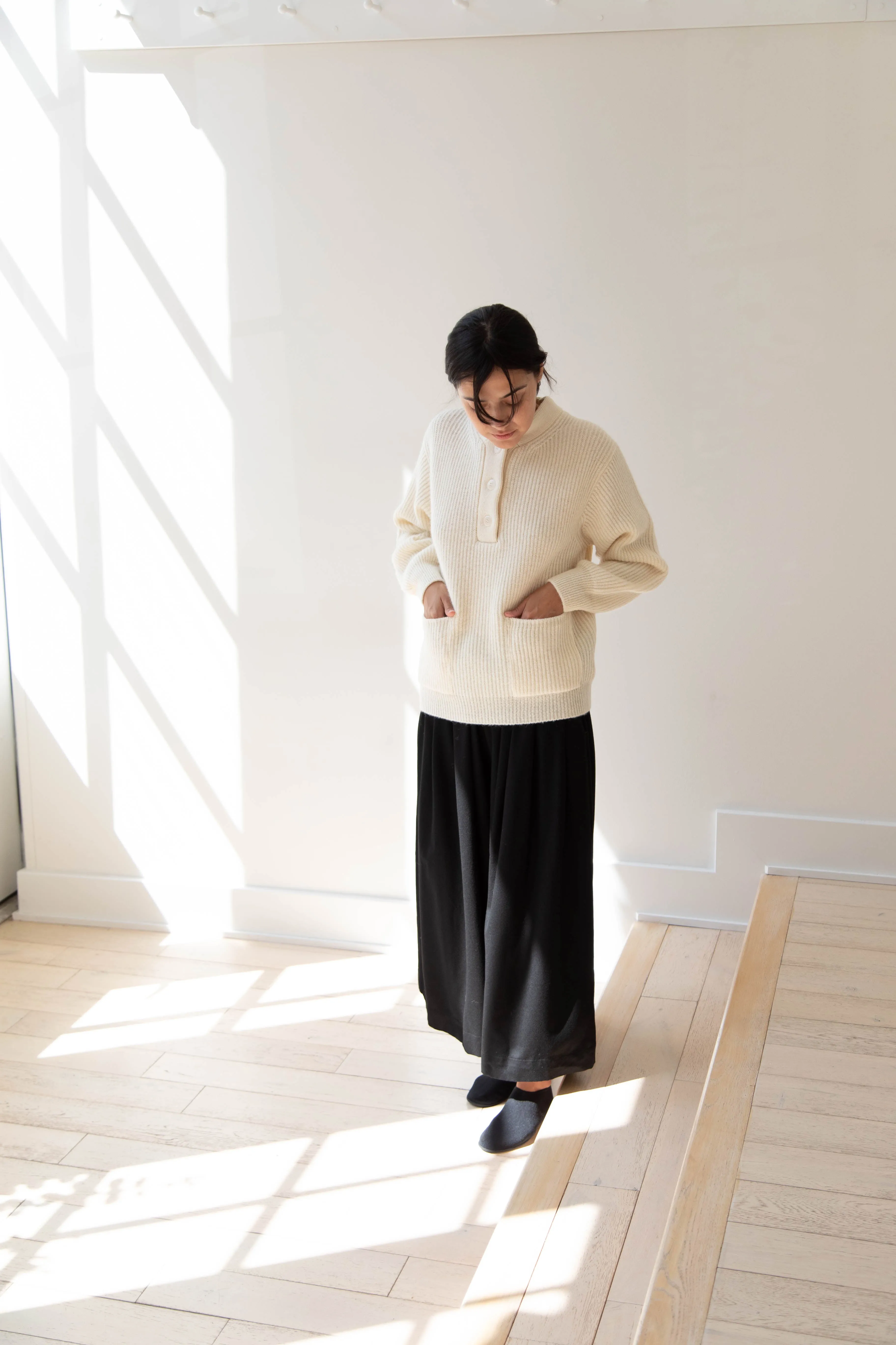 Nothing Written | Shetland Wool Henley Pullover in Ivory