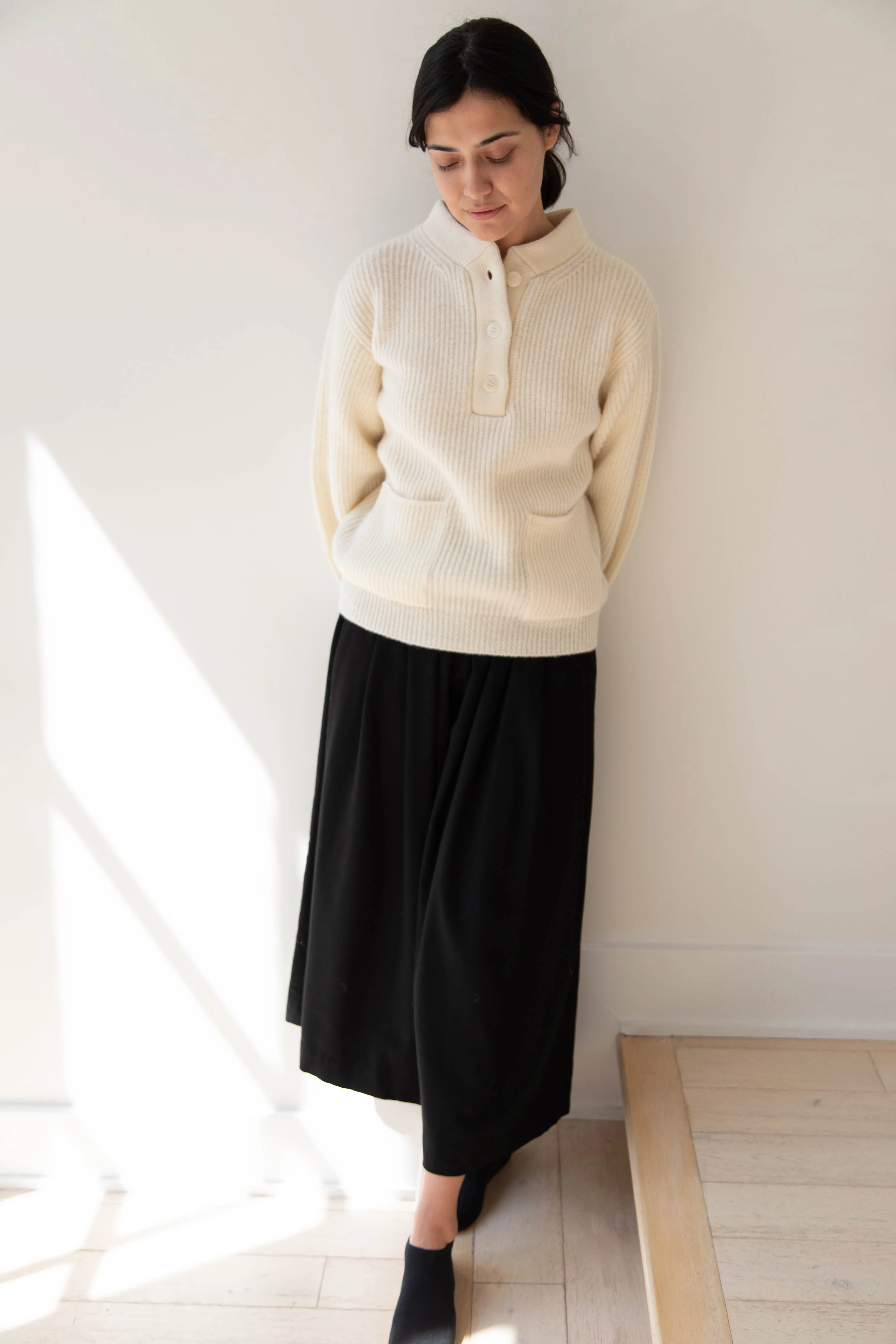 Nothing Written | Shetland Wool Henley Pullover in Ivory