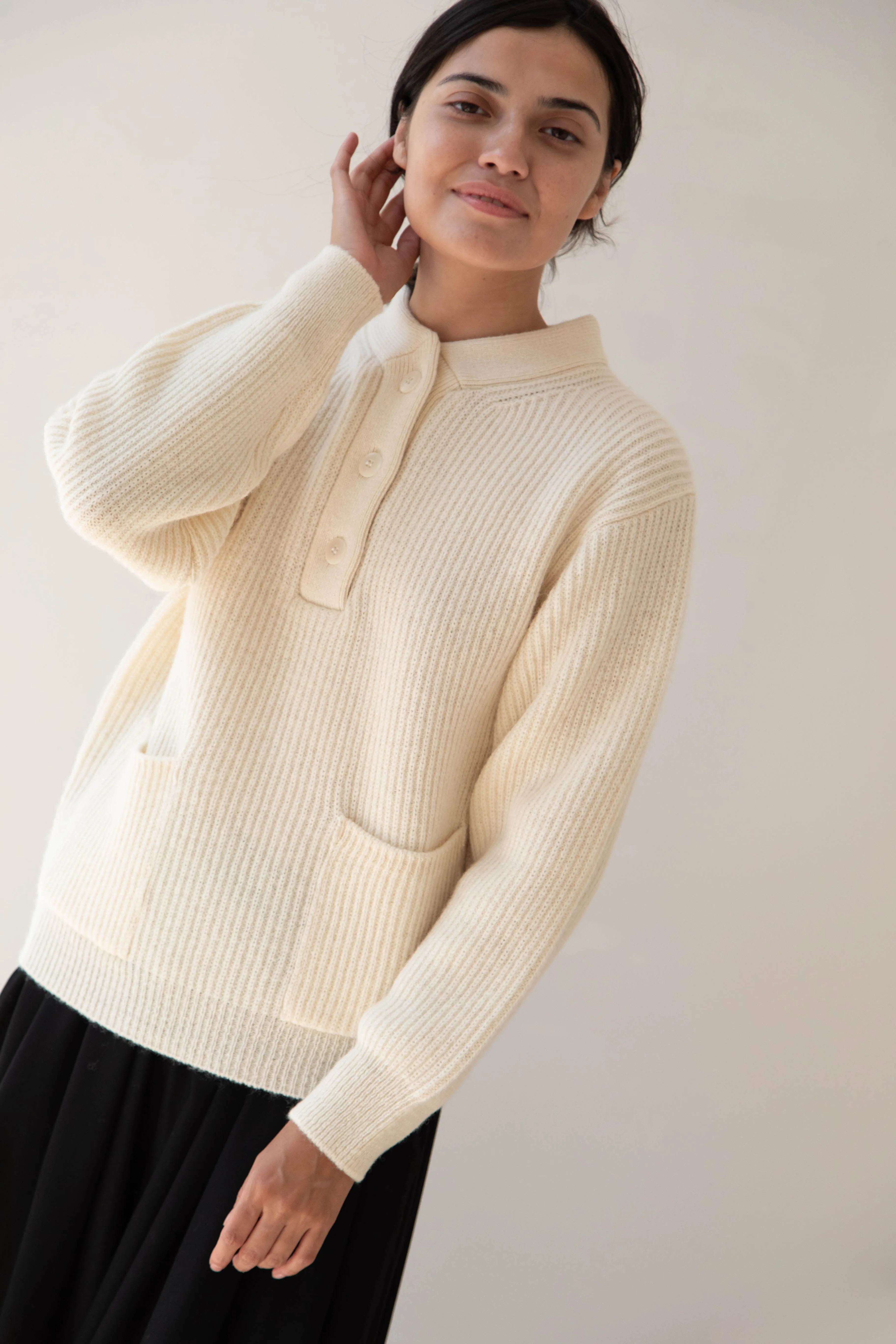 Nothing Written | Shetland Wool Henley Pullover in Ivory