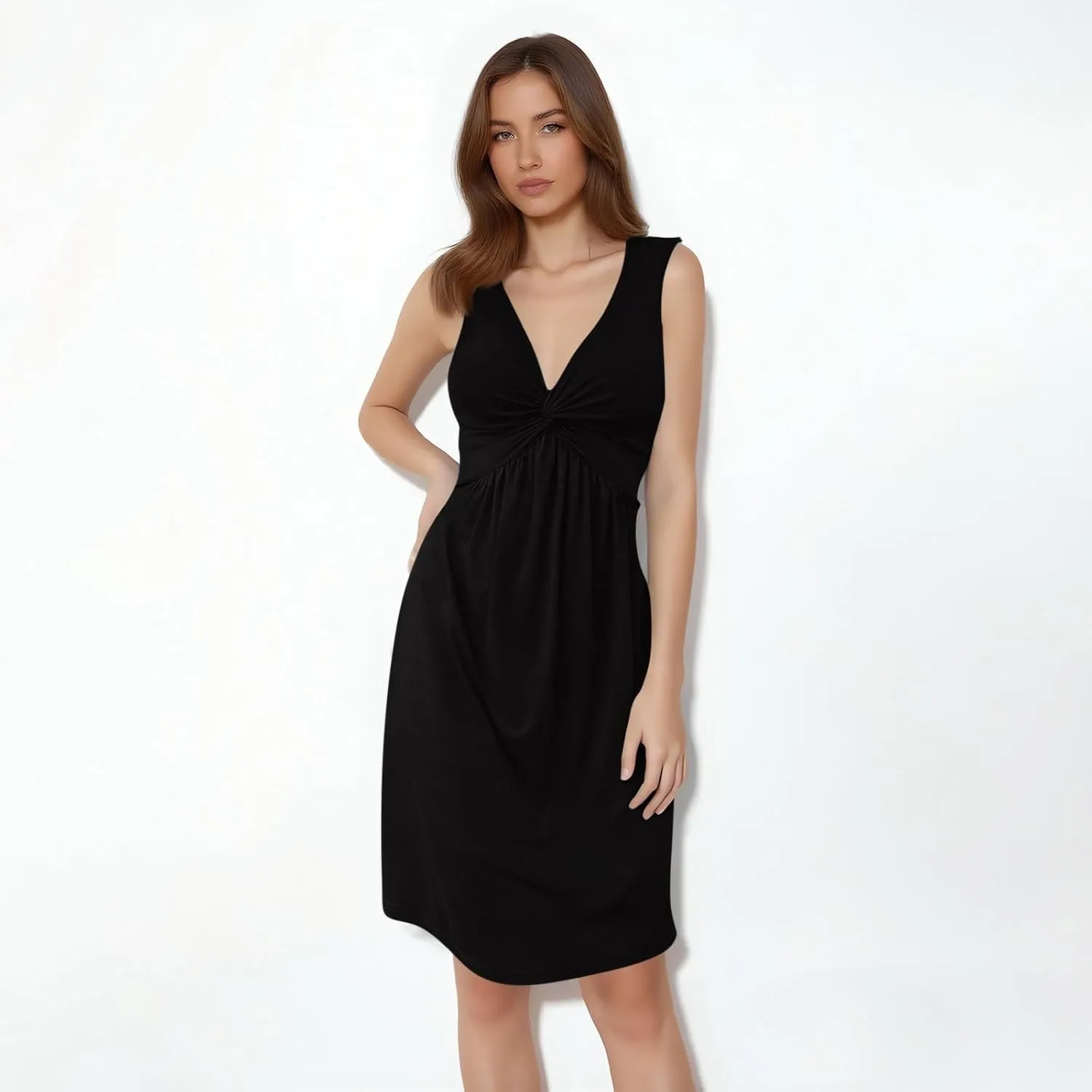 Palaver Summer Dresses for Women 2025 Sexy Deep V Neck Knotted Front Sleeveless A Line Mini Dresses