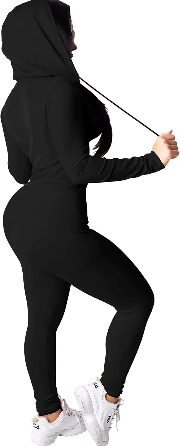 PINSV Women Two Piece Outfits Workout Sets Bodycon Tracksuit Long Sleeve Zip Up Hoodie Jacket Jogger Matching Sweat Pants Set
