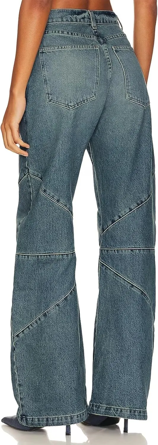 PLNOTME Womens High Waisted Barrel Jeans Casual Loose Boyfriend Wid Leg Denim Pants