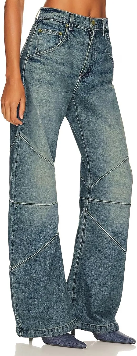PLNOTME Womens High Waisted Barrel Jeans Casual Loose Boyfriend Wid Leg Denim Pants