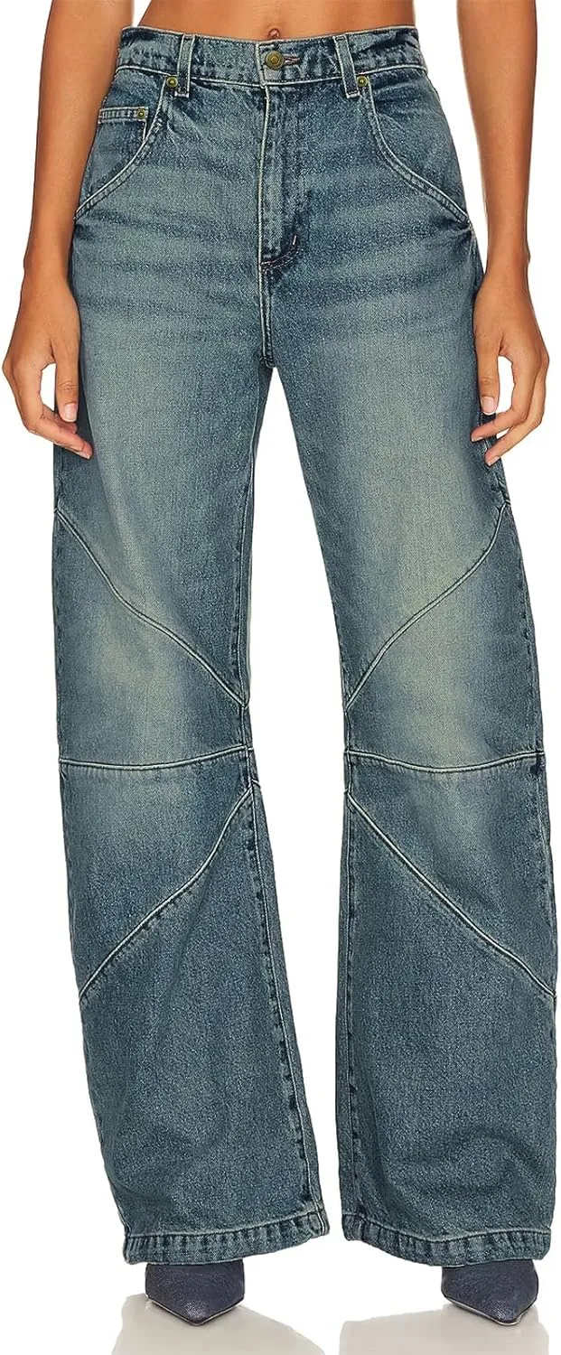 PLNOTME Womens High Waisted Barrel Jeans Casual Loose Boyfriend Wid Leg Denim Pants
