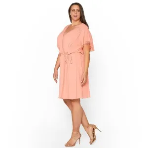 Plus Size Lace Trim Wrap Dress in Coral