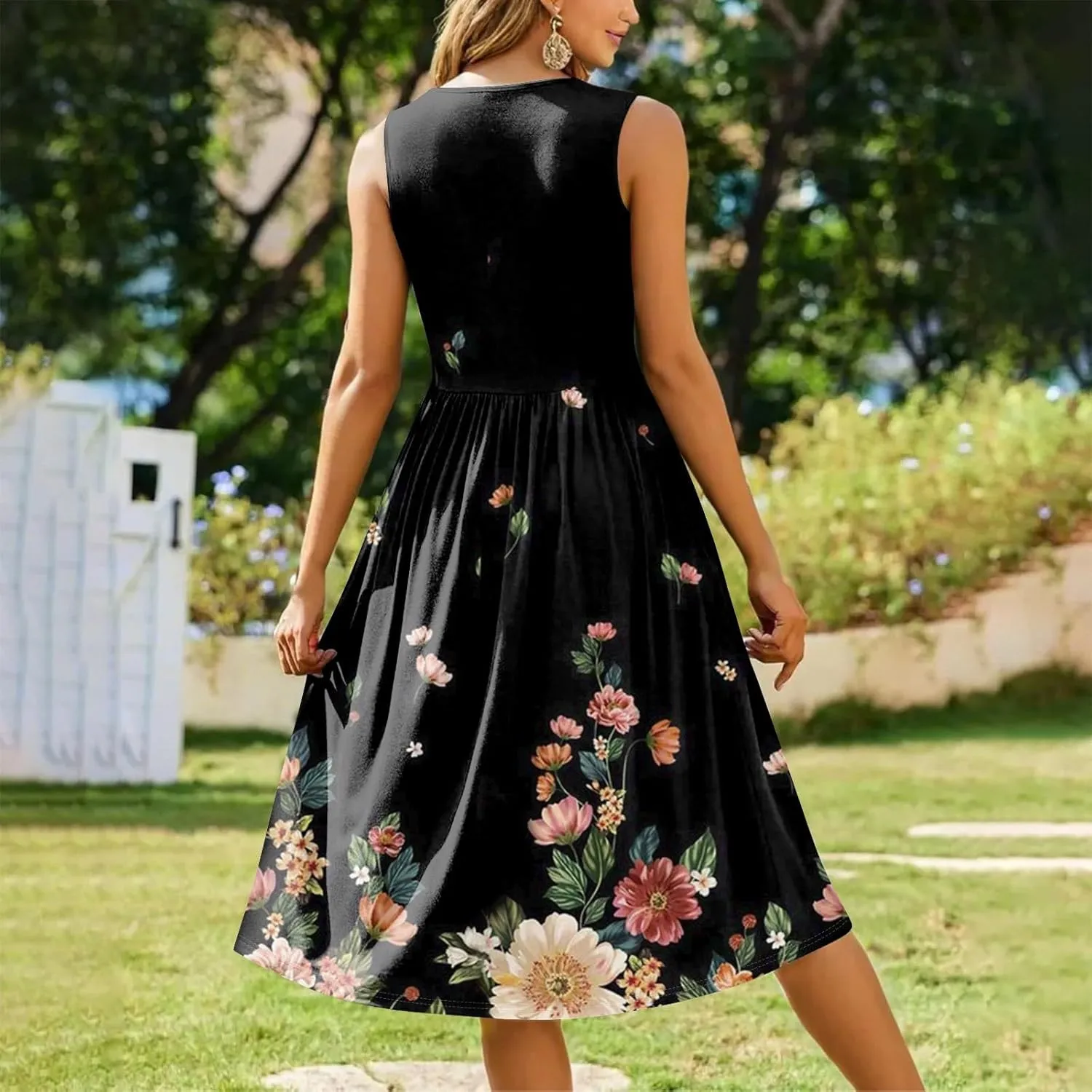 Plus Size Sleeveless Summer Dresses for Women 2025 Floral Midi Casual A-Line Beach Sundress Dress with Pockets