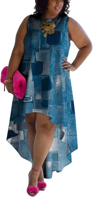 Plus Size Womens Maxi Long Dress Summer Casual Loose Sleeveless Tank Irregular High Low Hem Sundress