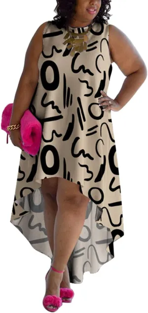 Plus Size Womens Maxi Long Dress Summer Casual Loose Sleeveless Tank Irregular High Low Hem Sundress