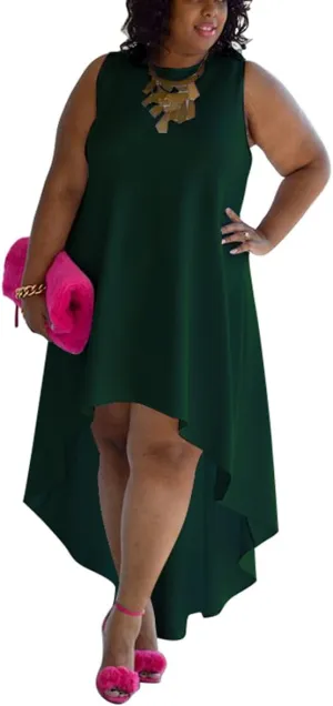 Plus Size Womens Maxi Long Dress Summer Casual Loose Sleeveless Tank Irregular High Low Hem Sundress
