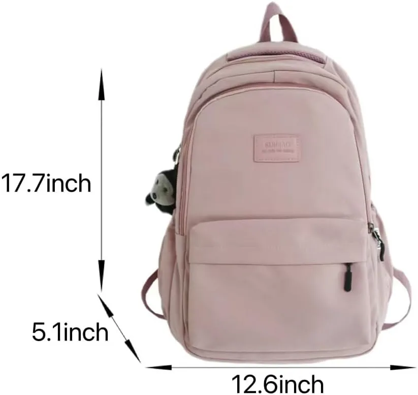 Preppy Backpack for Women Men Aesthetic College Backpack with Cute Monkey Pendant Travel Daypack Fit 15.6 Inch Laptop (Green,One Size)