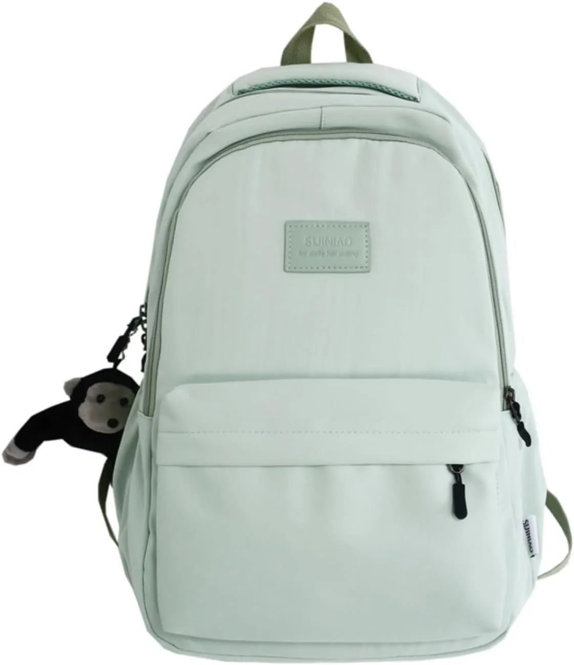 Preppy Backpack for Women Men Aesthetic College Backpack with Cute Monkey Pendant Travel Daypack Fit 15.6 Inch Laptop (Green,One Size)
