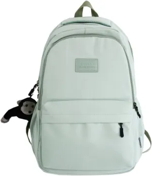 Preppy Backpack for Women Men Aesthetic College Backpack with Cute Monkey Pendant Travel Daypack Fit 15.6 Inch Laptop (Green,One Size)