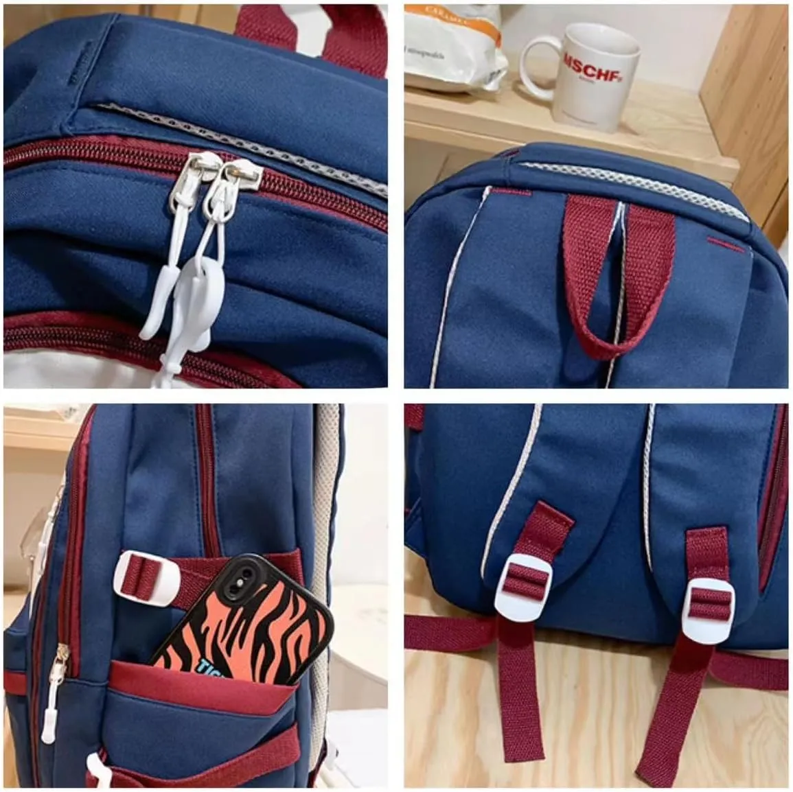 Preppy Backpack with Pendant Aesthetic Cute College Backpack Trendy Smile Face Laptop Bag Korean Lightweight Daypack (Blue,One Size)