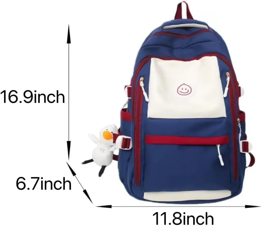 Preppy Backpack with Pendant Aesthetic Cute College Backpack Trendy Smile Face Laptop Bag Korean Lightweight Daypack (Green,One Size)