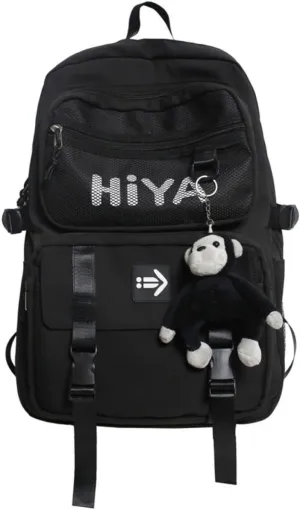 Preppy Backpack Y2K Aesthetic College Backpack Cool Trendy Japanese Harajuku Techwear Daypack Fit 15.6 Inch Laptop (Black,One Size)